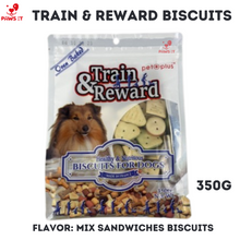 Load image into Gallery viewer, PAWS IT TRAIN & REWARD Oven Baked Biscuits 350G Mix Mini Stuffed Biscuits, Mix Crunchy Biscuit White, Mix Sandwiches Biscuits, Mix Sandwich Bones