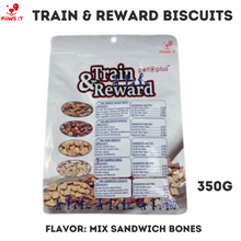 Load image into Gallery viewer, PAWS IT TRAIN & REWARD Oven Baked Biscuits 350G Mix Mini Stuffed Biscuits, Mix Crunchy Biscuit White, Mix Sandwiches Biscuits, Mix Sandwich Bones