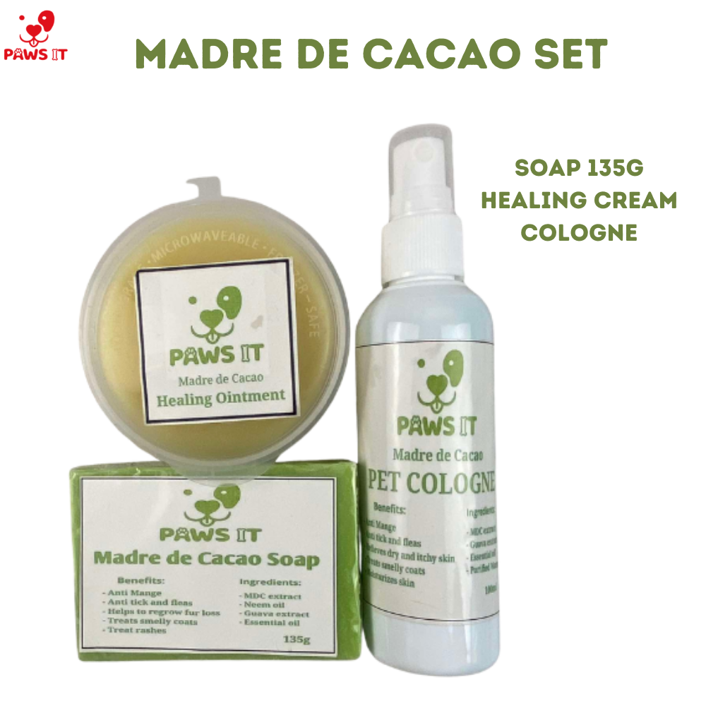 PAWS IT Pure Organic Madre de Cacao Healing Cream Ointment Antibacterial Soap Cologne Set