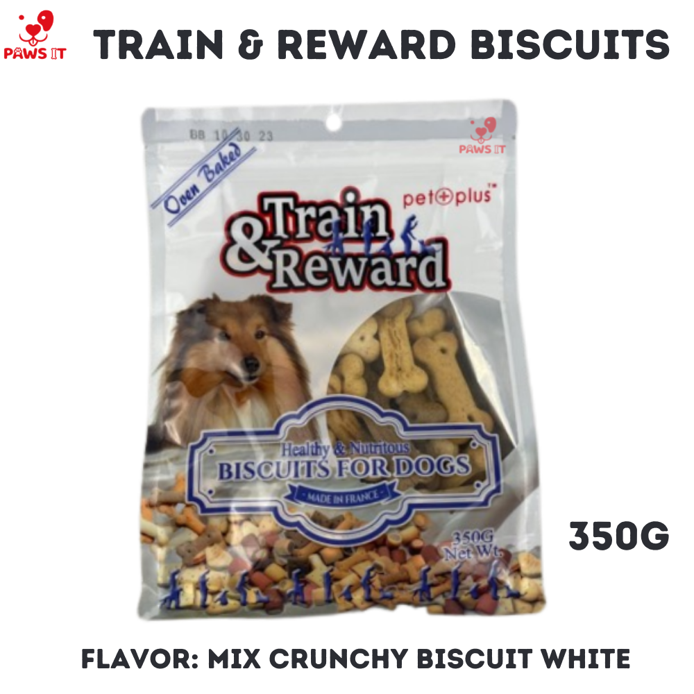 PAWS IT TRAIN & REWARD Oven Baked Biscuits 350G Mix Mini Stuffed Biscuits, Mix Crunchy Biscuit White, Mix Sandwiches Biscuits, Mix Sandwich Bones